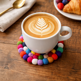 Felt Ball Rainbow Round Cup Coasters - Set of 4