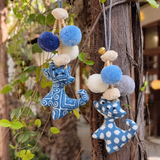 Indigo Cat Bag Charm with Pompom