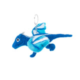 A needle felted flying dragon keychain is displayed against a bright white backdrop. Crafted from 100% wool felt, this unique keychain features a blue dragon with a darker main body and lighter blue wings and underbelly, creating depth. The whimsical design includes small, round eyes and a ridged back. A copper keychain with a clasp is attached, ready for bags or keys.
