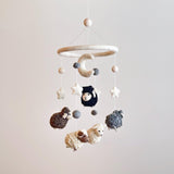 Gray Sheep Baby Mobile For Nursery Decor, Wool Felt Counting Sheep, Baby Shower's Gift, Crib Mobile, Cot Mobile, Nursery Gift