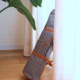 Yoga Mat Bag with Suede leather base and strap. Handmade in Woven Nepal. - Ganapati Crafts Co.