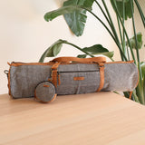 Yoga Mat Bag with Suede leather base and strap. Handmade in Woven Nepal. - Ganapati Crafts Co.