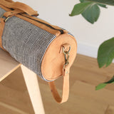 Yoga Mat Bag with Suede leather base and strap. Handmade in Woven Nepal. - Ganapati Crafts Co.