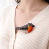 Felted Robin Bird Brooch