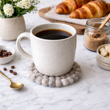 Felt Ball Plain Gray Round Cup Coasters - Set of 4