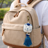 Cotton Cat Keychain with Pompom & Tassel
