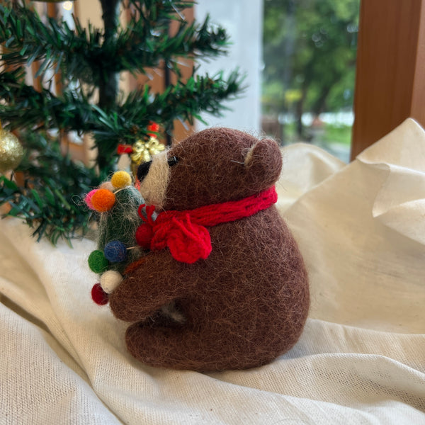 Felt Stuffed Animal - Christmas Brown Bear