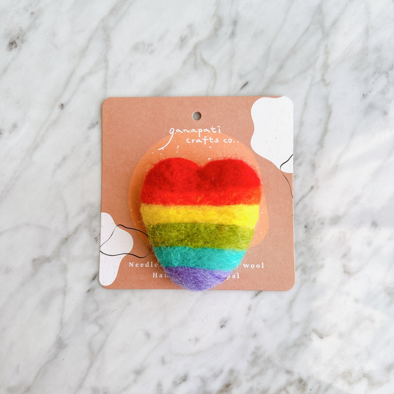 Felt Rainbow Heart Brooch