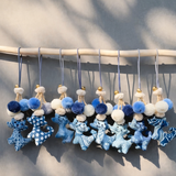 Indigo Cat Bag Charm with Pompom