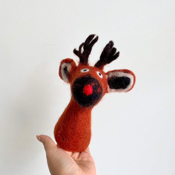 Felt Red Reindeer Wine Bottle Toppers