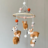 Felt Corgi Dog Baby Mobile For Nursery Decor, Baby Shower's Gift, Gift for Dog Lovers