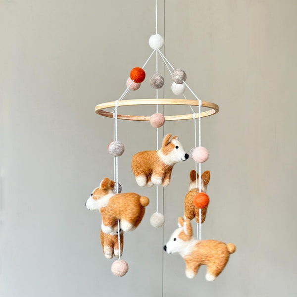 Felt Corgi Dog Baby Mobile For Nursery Decor, Baby Shower's Gift, Gift for Dog Lovers