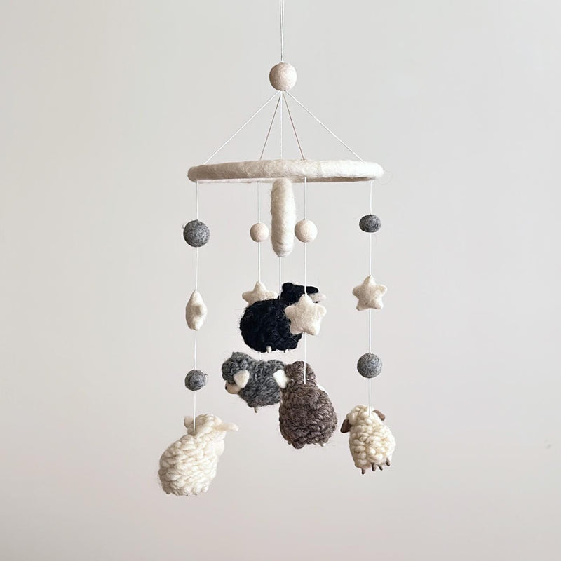 Gray Sheep Baby Mobile For Nursery Decor, Wool Felt Counting Sheep, Baby Shower's Gift, Crib Mobile, Cot Mobile, Nursery Gift