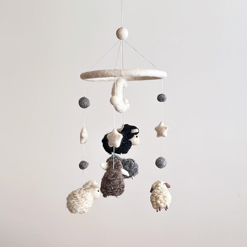 Gray Sheep Baby Mobile For Nursery Decor, Wool Felt Counting Sheep, Baby Shower's Gift, Crib Mobile, Cot Mobile, Nursery Gift