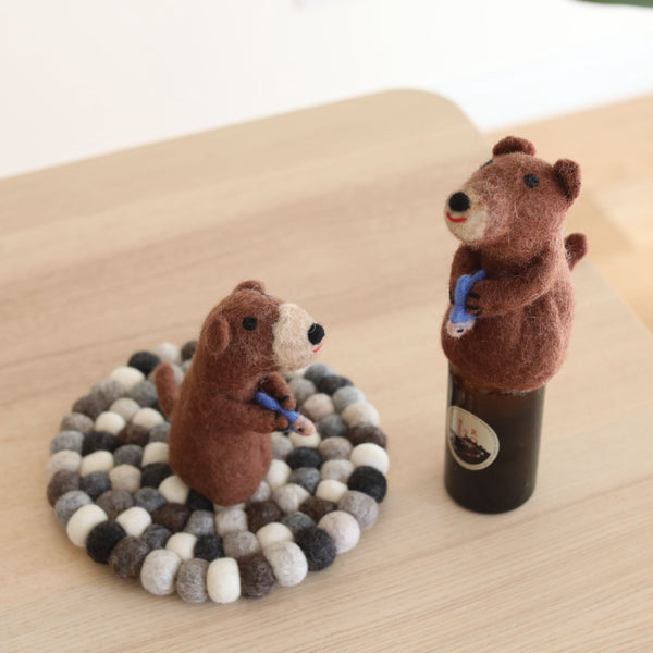 Felt Bear Wine Bottle Toppers