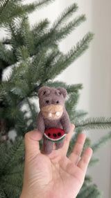 Hippopotamus Holding Watermelon Finger Puppet