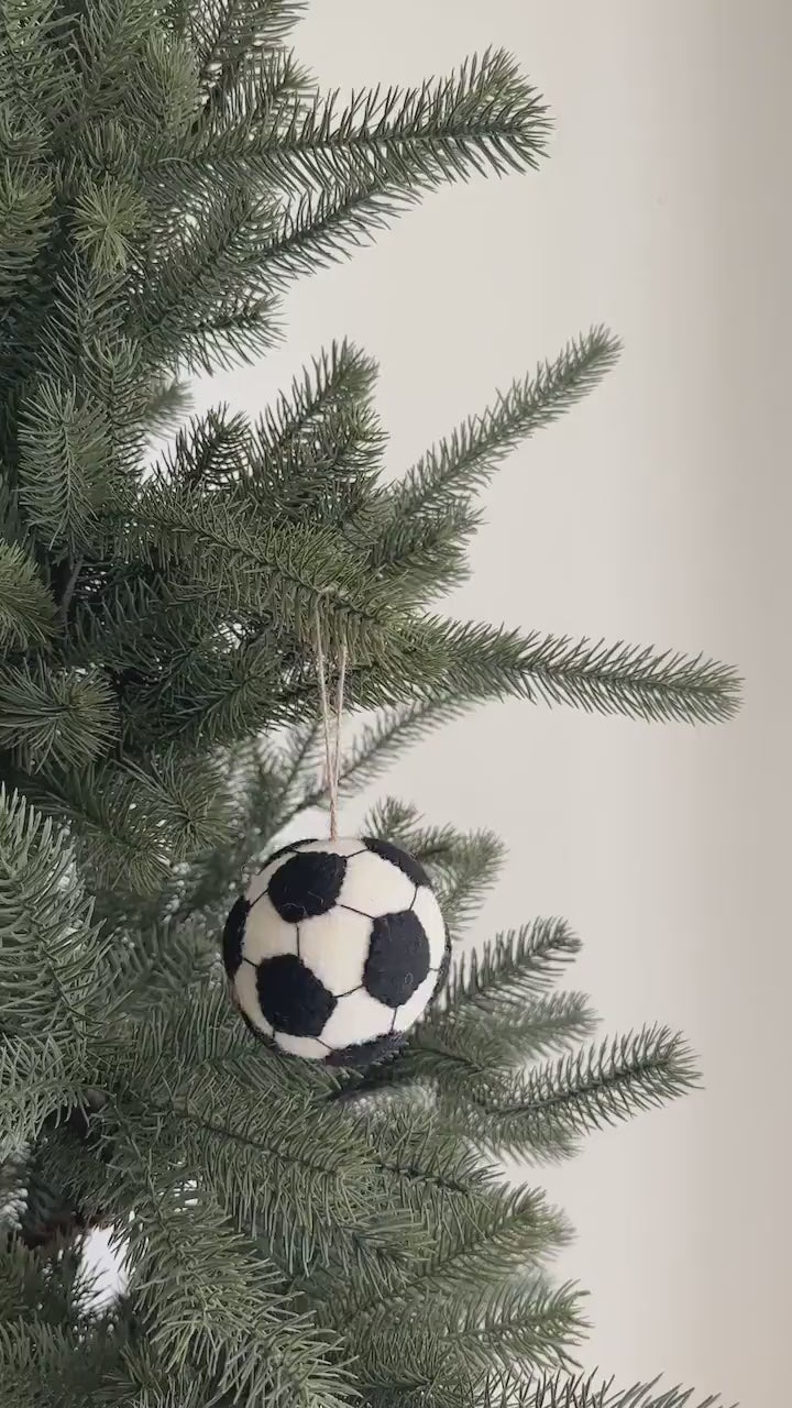 Felt Soccer Ball Ornament – Handmade Wool Sports Christmas Decoration
