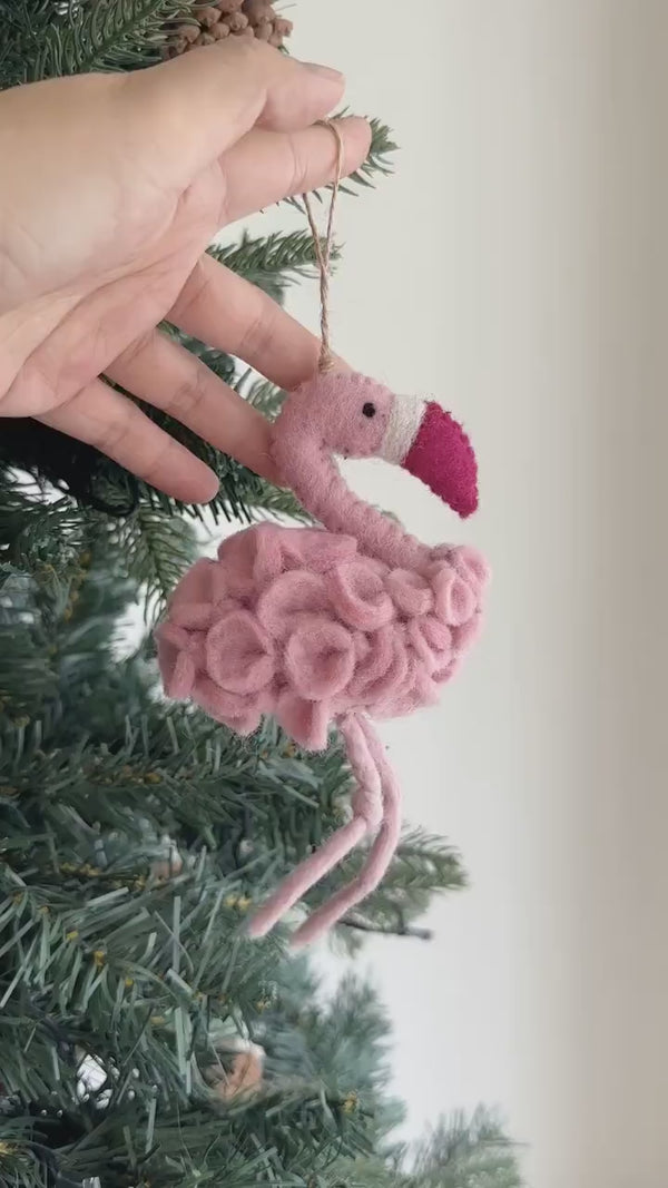 Felt Flamingo Ornament, Tropical Theme Ornament, Pink Flamingo Car Charm, Tree Decorations, Christmas Stocking Stuffer, Fair Trade Ornament
