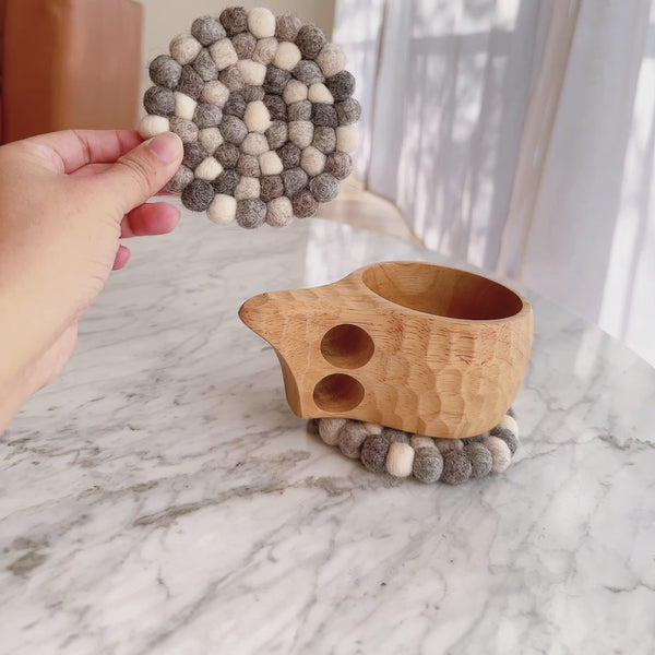 Neutral Gray Felt Ball Cup Coasters - Set of 4