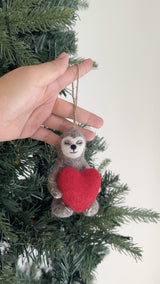 Sloth's Love Embrace: Holiday Heart Ornament