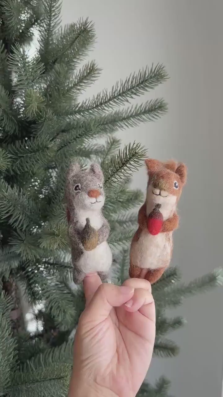 Felt Squirrel Finger Puppet with Acorn