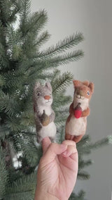 Felt Squirrel Finger Puppet with Acorn