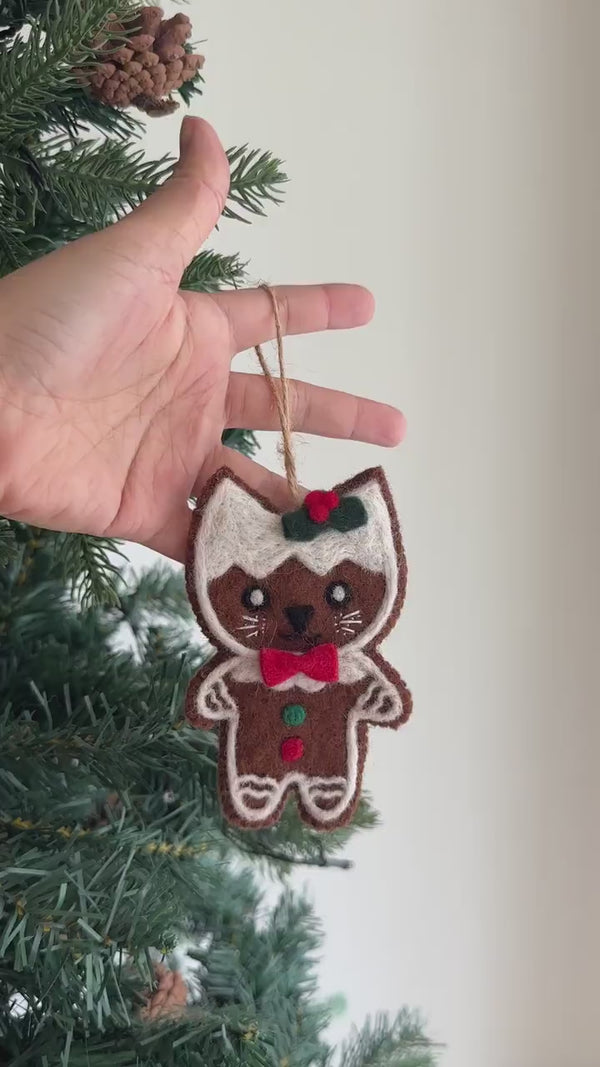 Felt Gingerbread Cat Ornament