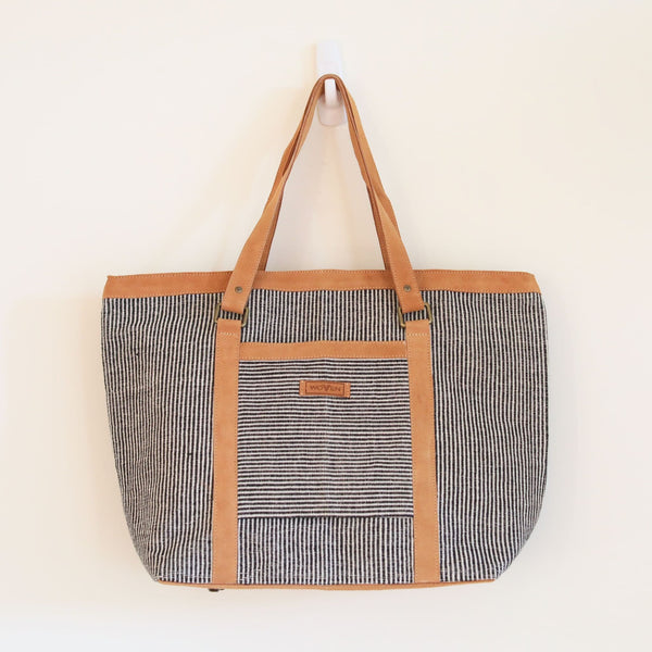 Woven Black Large Tote Bag