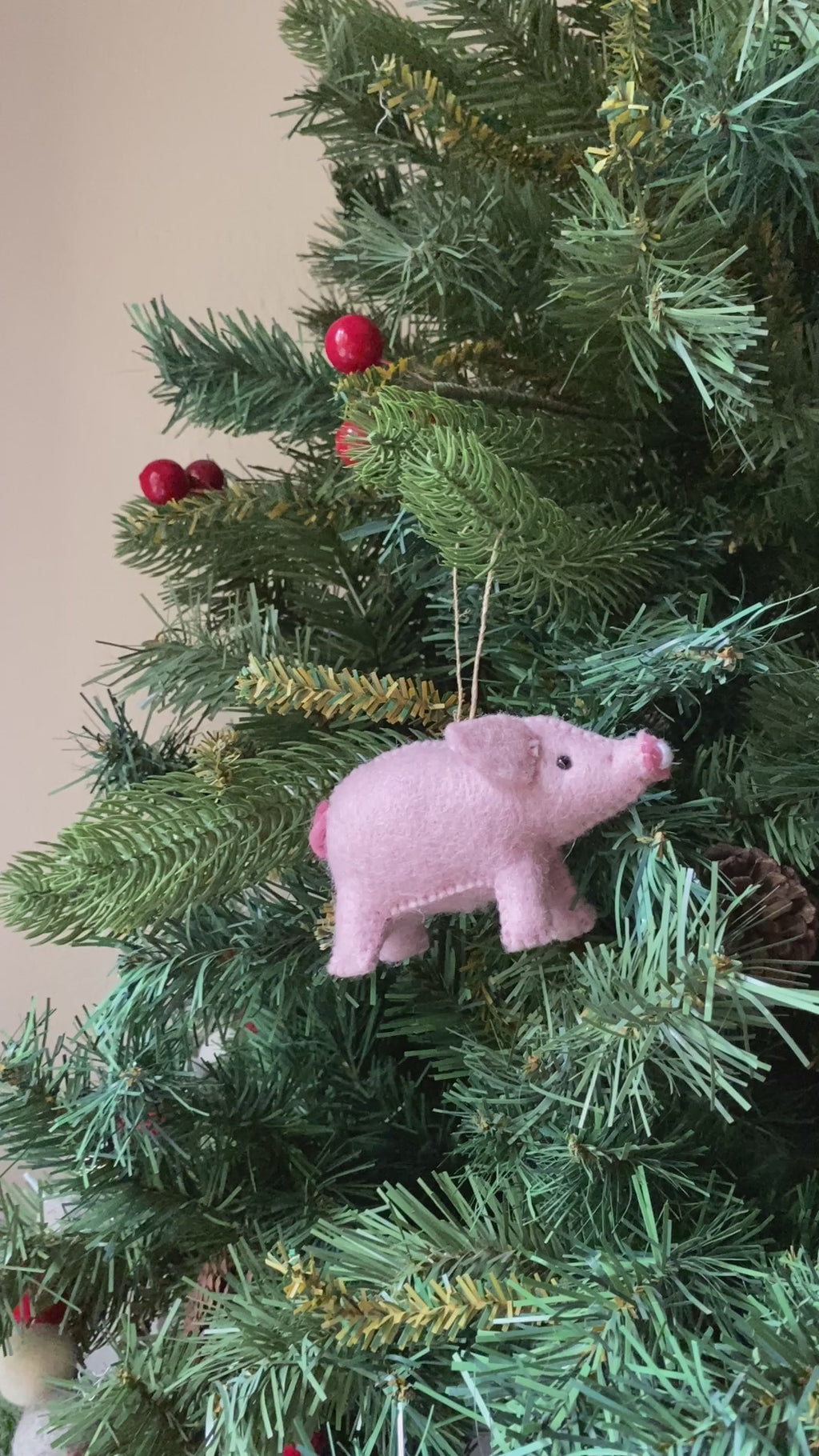 Needle Felted Pig Ornament, Holiday Ornament by Ganapati Crafts Co.
