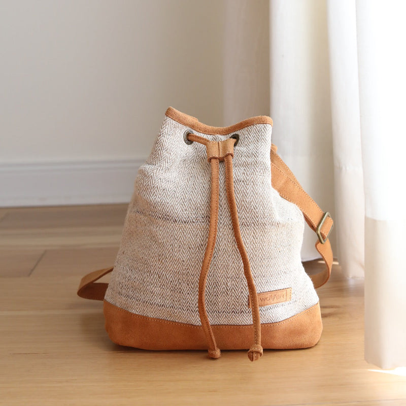 WOVEN Bucket Drawstring Bag - White