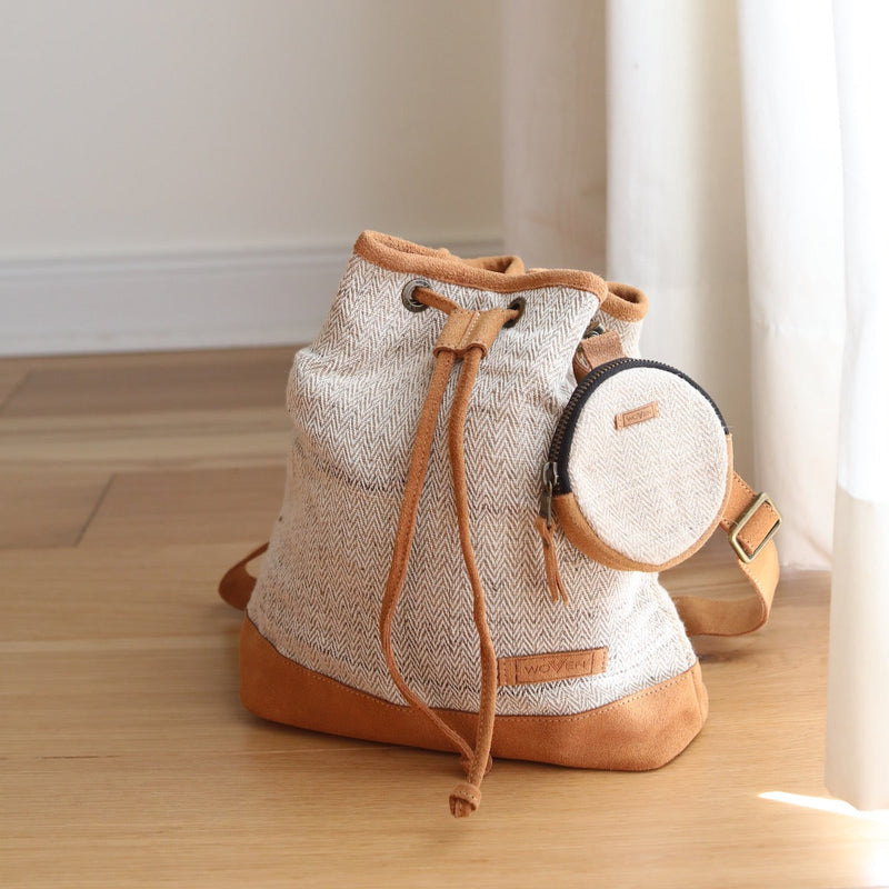 WOVEN Bucket Drawstring Bag - White