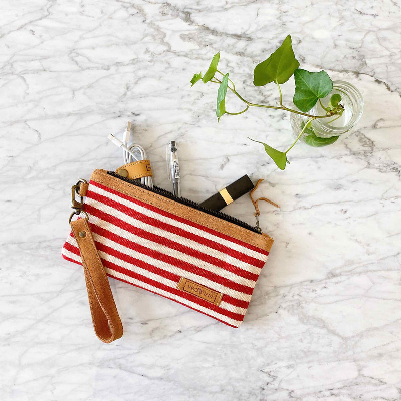 WOVEN phone wallet - Red/White Stripe Premium Quality Unique Handmade Gifts And Accessories - Ganapati Crafts Co.