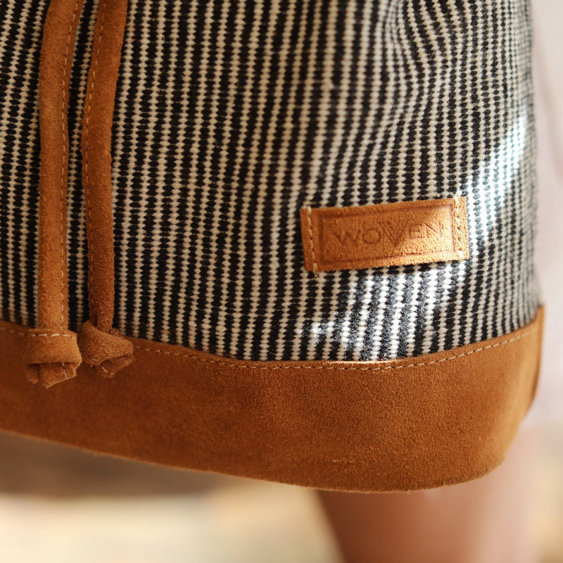 WOVEN Drawstring Bucket Bag - Sally - Ganapati Crafts Co.